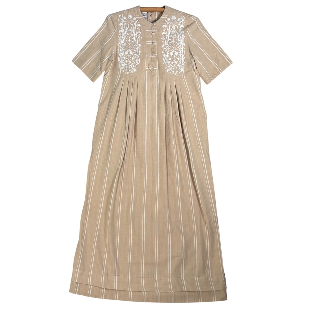 Vntg Treacy‎ Lowe London 70s Maxi Dress Women Size S Striped Cotton Embroidered